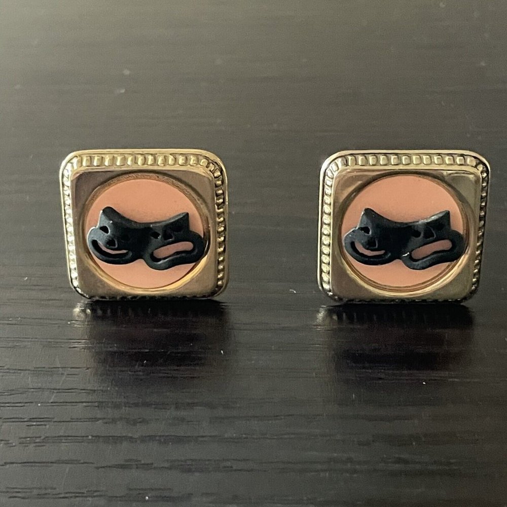 Theater Drama Comedy Tragedy Cufflinks Cuff Links Anson Pink Black Vintage 50s